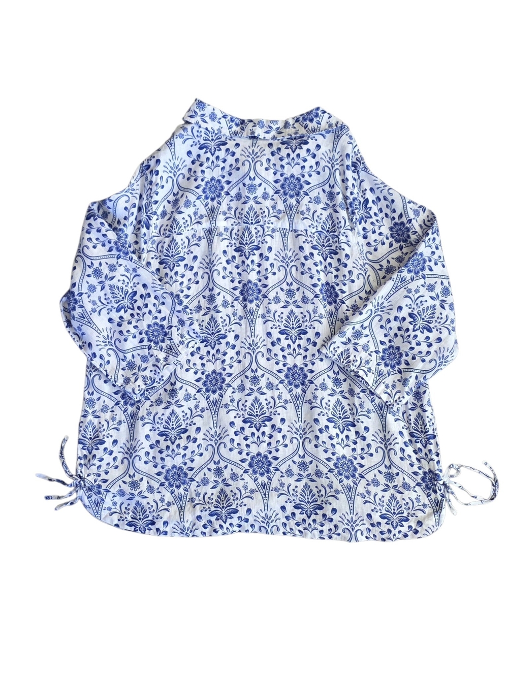 Joie 1X 100% Linen Blue White Floral Paisley Resort Wear Coastal Tunic Top